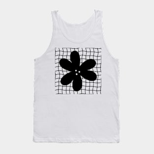 Abstract Flower on Grid - Black Tank Top